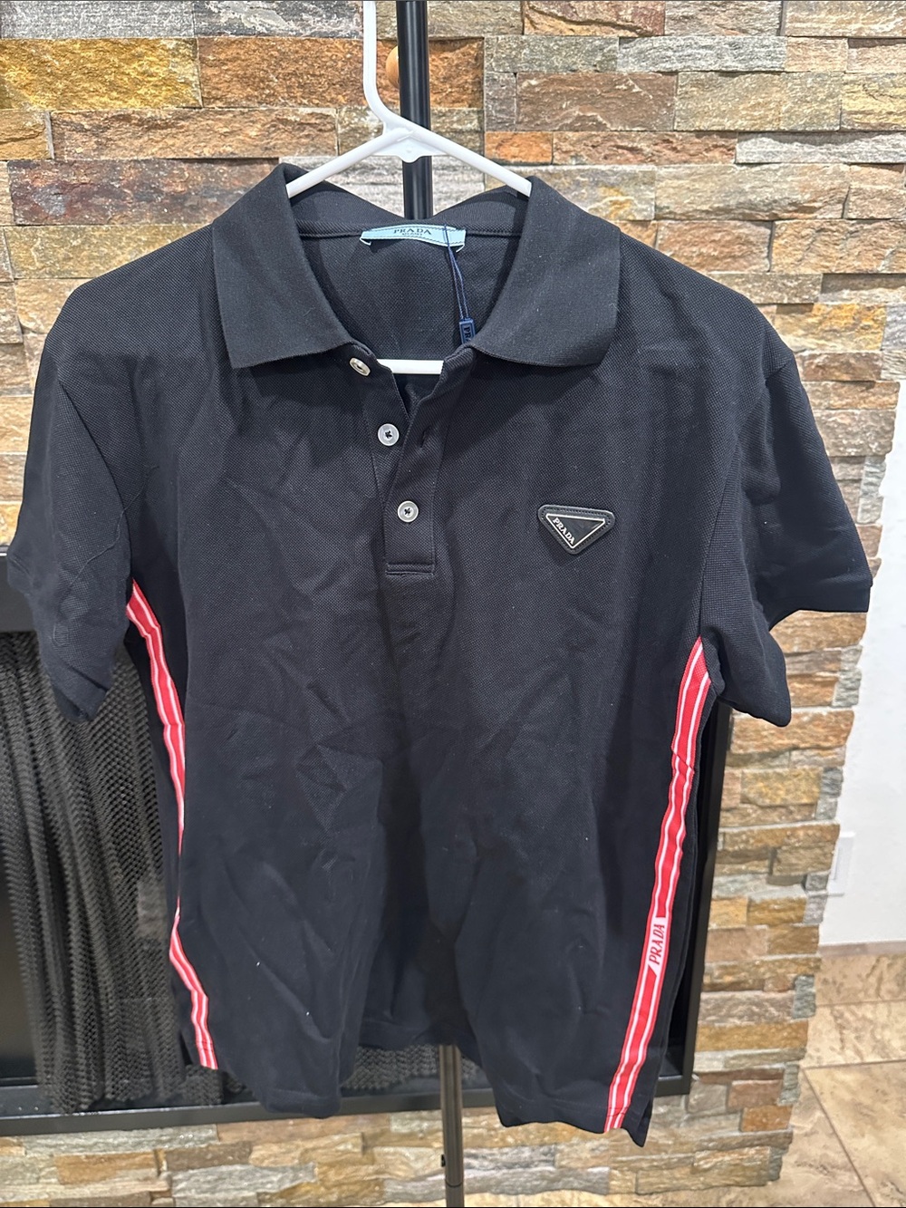 Black Polo with Red Stripe Detail size S